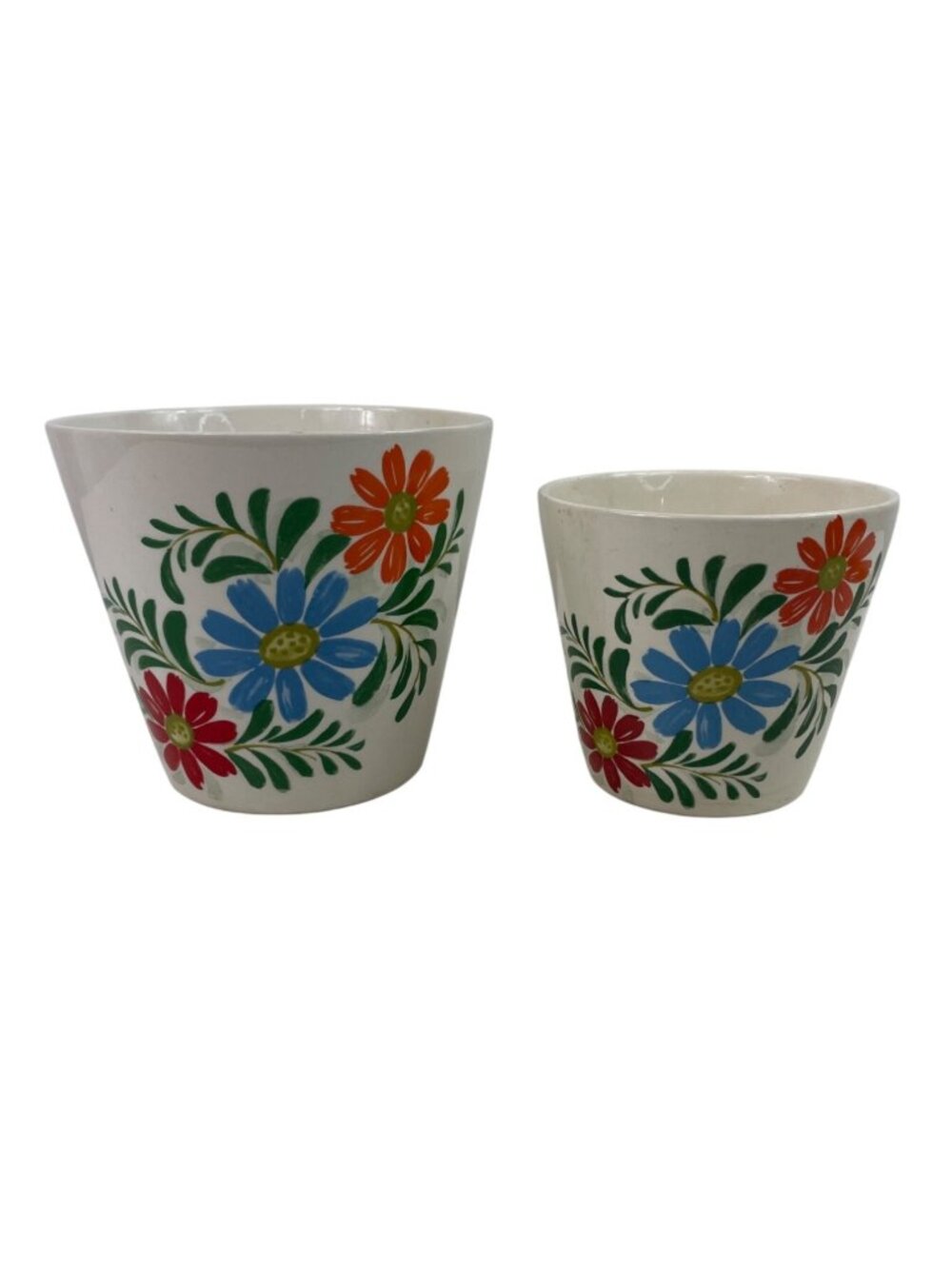 Vintage Floral Hand-Painted Ceramic Planter Pot Set of 2 Made in Japan